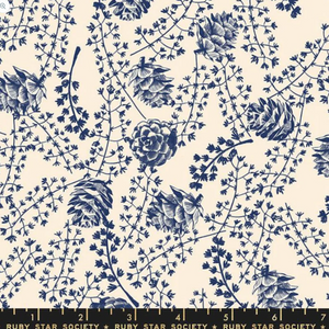 Winterglow by Ruby Star Society Navy pinecones on cream background Moda fabrics quilt weight cotton