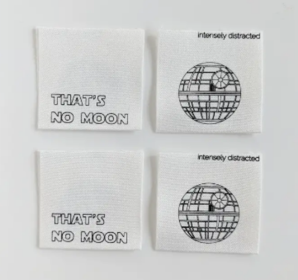 Intensely Distracted That's No Moon labels for quilts bags garments cotton end fold death star 