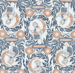 La Luna Celestial Lady White blue vine moons rae ritchie design Dear Stella fabrics