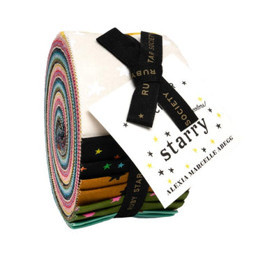 New Starry Colors Jelly Roll Alexia Marcell Abegg Ruby Star Society different sized stars scattered earth colors fall autumn rainbow quilt cotton 2 1/2 inch strips precut