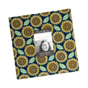 Sunflowers in my heart by Kate Spain for Moda Fabrics sunflowers gold navy blue yellow green layer cake 10 x 10 42" square quilt weight cotton