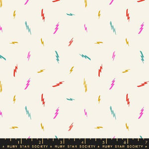 Teddy and the Bears Sarah Watts Ruby Star Society Moda cream background multi-colored lightening bolts magenta pink red teal harvest gold quilting cotton fabric garments bags quilts