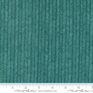 Willow Ambrose Lagoon by 1 Canoe 2 for Moda cotton quilt fabric garments bags dark teal background  herringbone stripe tone on tone irregular rows