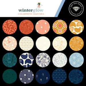 Winterglow Fat Quarter Bundle by Ruby Star Society PRE-ORDER Moda Fabrics red honey gold teal navy blue coral pinecones skiers skiing quilt weight cotton bundle