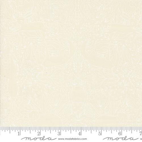 Woodland Wonder Gingiber Moda Fabrics novelty animals cream cloud white line drawing of owl bunny fox deer squirrel leaves cotton quilting fabric bags garments low volume