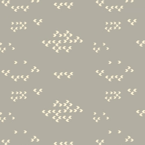 Scout Lake collection Reflection in Overcast print by Ash Cascade for Cotton + Steel Fabrics cotton quilt weight fabric beige tan taupe background with clustered V shapes  in cream  quilting clothing bags home dec sewing