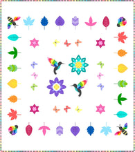 Load image into Gallery viewer, Kristy Lea Quiet Play Pattern Club 2024 Meadow Confetti Cotton Solids Riley Blake Designs Rainbow leaves ladybugs bees hummingbirds butterflies and flowers

