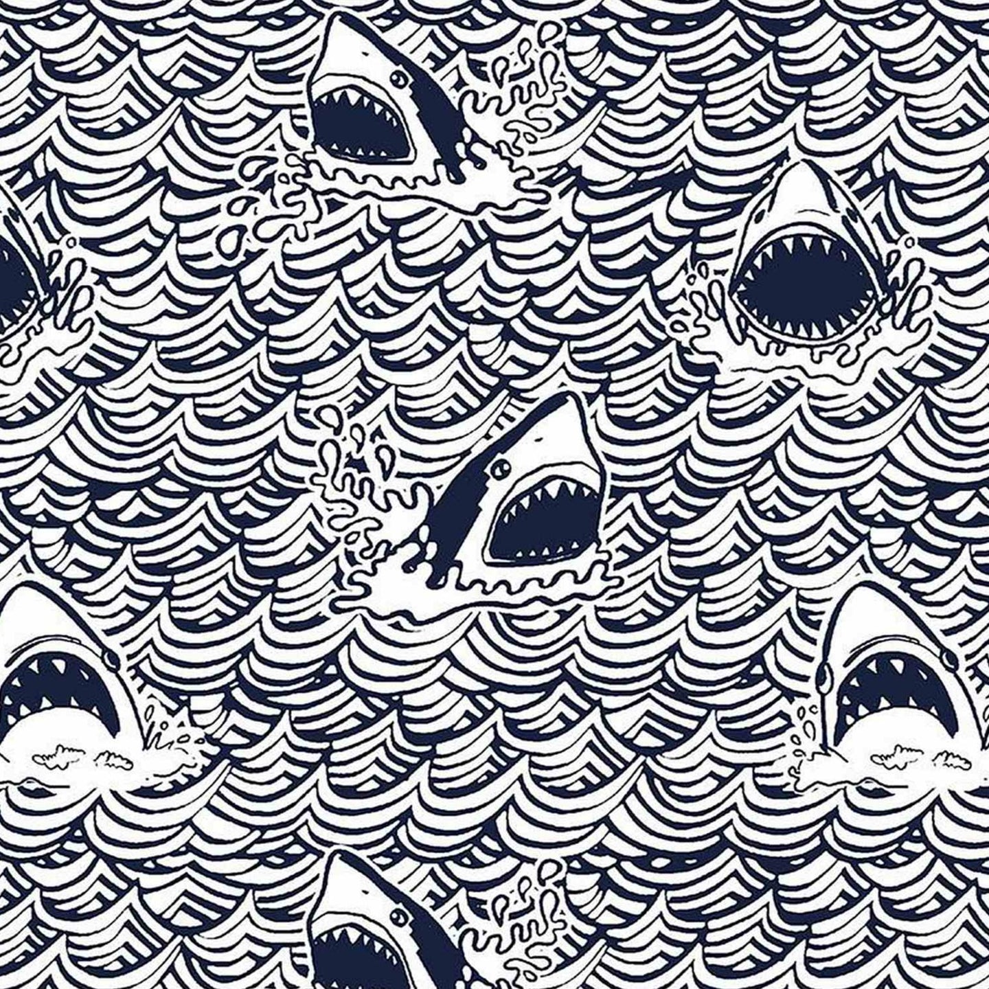 Dear Stella Dark & Stormy in Indigo blue sharks in the ocean waves teeth cotton quilting fabric material for quilt sewing kids blanket 