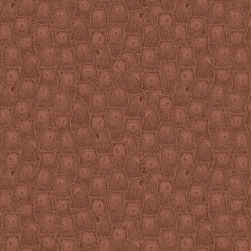 Dear Stella Fabrics Bear With Me in Pecan brown tone on tone bears head face layered outdoors camping woods cotton quilt fabric for quilting garments bags sewing projects