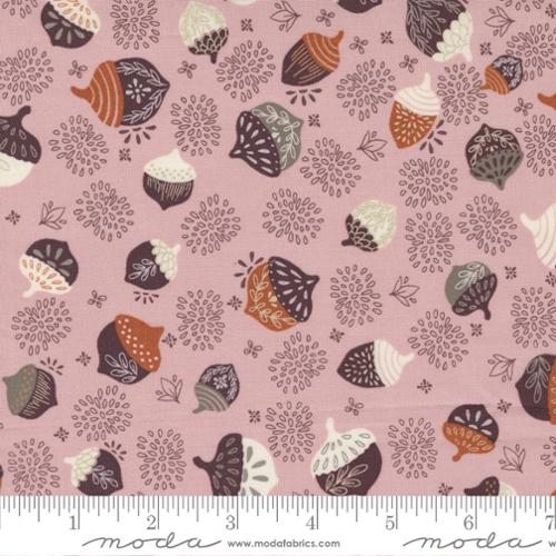 slow stroll tossed acorn print lavendar background fall fabric