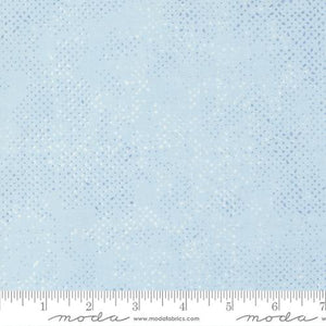 Spotted in Sky Blue by Moda Fabrics basic background in shades of light blue grey and white with spoft spatter pattern coordinate for Lazy Afternoon by Zen Chic Moda Fabrics high quality quilt weight fabric for quilts sewing garments bags projects