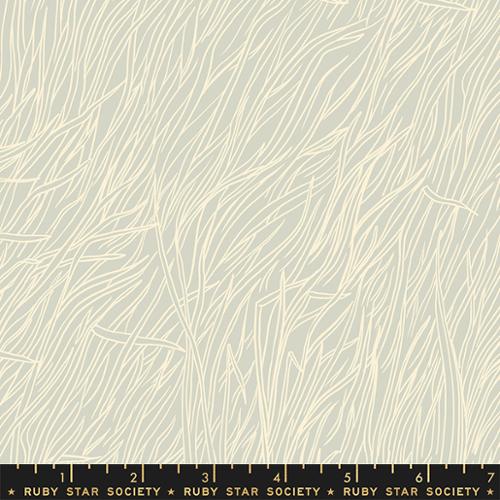 Firefly by Sarah Watts for Ruby Star Society and Moda Fabrics quilt weight cotton for quilting garments bags sewing projects   Whisper blender in Ash gray grey cream colored grass stem outline on soft pewter gray background