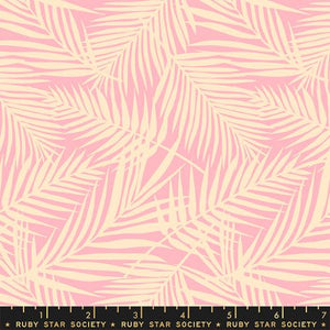 Reverie Posy pink blush background with cream palm fern fronds Ruby Star Society for Moda fabrics high quality cotton quilt weight fabric for quilts bags garments clothing sewing projects Cream palm leaves over a blush pink background.  