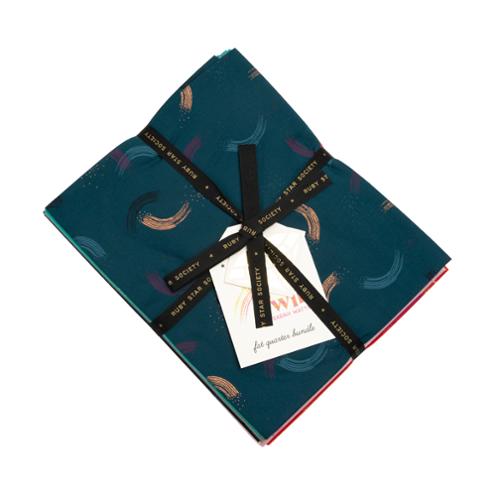 Twirl fat quarter bundle by Sarah Watts for Moda coordinates for Firefly collection Ruby Star Society quilt weight fabric cotton material metallic paintbrush swirls in 12 different colors