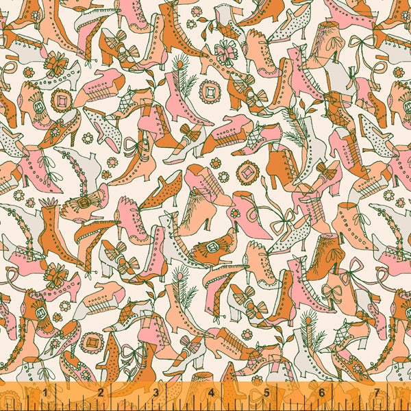 Fancy OMG Shoes in Light by Dylan Mierzwinski For Windham Fabrics retro boots shoes old fashioned pink orange cream