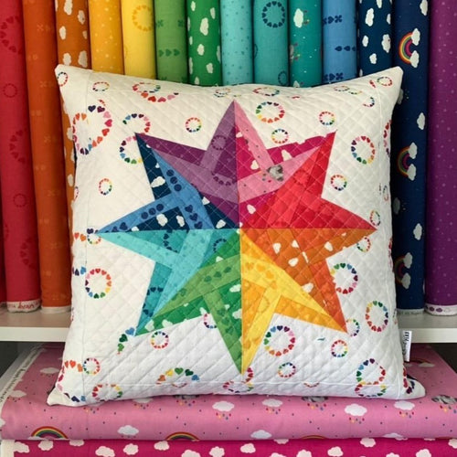 Kristy Lea Quiet Play Evening Star Dream Fabrics Pillow wallhanging mini quilt rainbow pattern kit riley blake designs