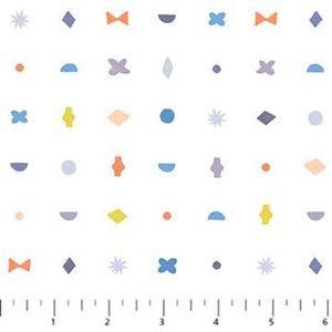 Figo Quilt quality fabric DIY Do It Yourself  Rainbow Stamp Shapes Whitebackground