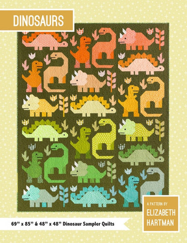 elizabeth hartman dinosaurs quilt pattern fat quarter friendly traditional piecing brachiosaurus tyrannosaurus stegosaurus triceratops