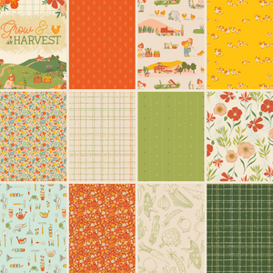 Grow & Harvest Layer Cake 10" Charm Squares Variety Gardening Planting Farming Chickens flowers tools Rust Green Aqua YellowSeeds Planting Alex Bordallo Art Gallery Fabrics Coordinate grass silky cotton fabric material quilts sewing garments clothes bags