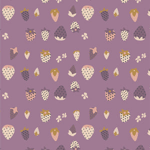 Art Gallery Fabrics Lilliput Berry Picking Sharon Holland Dusty Purple strawberries Fussy Cut Cotton 