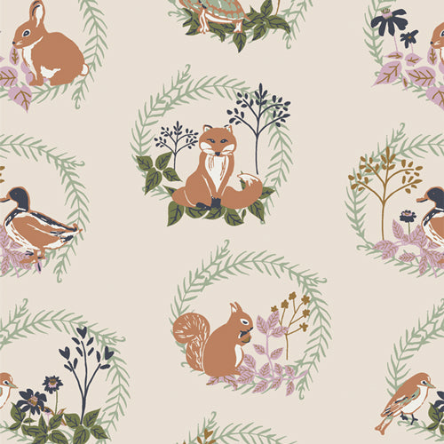 Art Gallery Fabrics Lilliput Sharon Holland Forest Friends Sweet Animals Fox Bunny Squirrel Turtle Fussy Cut Cotton 