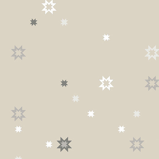 North Star in Canvas by Libs Elliott Stealth collection for Andover Fabrics tan beige gray grey white cream stars low volume scattered quilt material sewing garment