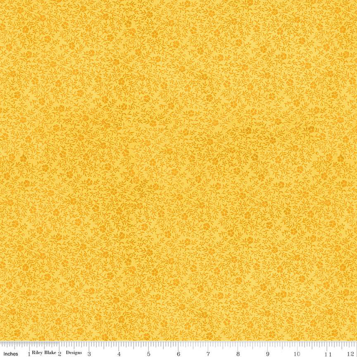 Art Journal by J. Wecker Frisch for Riley Blake Designs cotton quilt weight fabric for quilting sewing bags garments project tone on tone small yellow golden flowers calico style densly clustered
