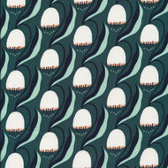 All That Wander by Juliana Tipton for Cloud 9 organic fabrics Hunter green background with bell shaped cream and peach flowers and two toned green leaves and stems high quality quilt weight cotton for quilting clothing garments bags sewing projects 