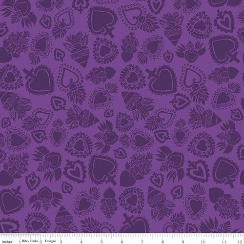 Amor Eterno Kathy Cano-Murillo Crafty Chico Riley Blake Designs Fabric Dia  de Muertos Day of the Dead Sacred Hearts Purple Celebration Mexican Hispanic  colorful cotton novelty fabric material quilt sewing projects crafting