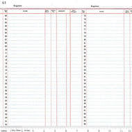 Art Journal by J. Wecker Frisch for Riley Blake Designs Basics Ledger Paper in White quality quilt weight cotton for quilting sewing bags  ledger paper print with light blue and red lines and numbered column on a white background