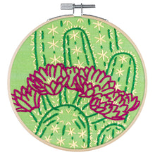 Load image into Gallery viewer, Poplush Blooming Cactus Embroidery Kit Original design includes needle floss hoop pre-printed fabric instructions
