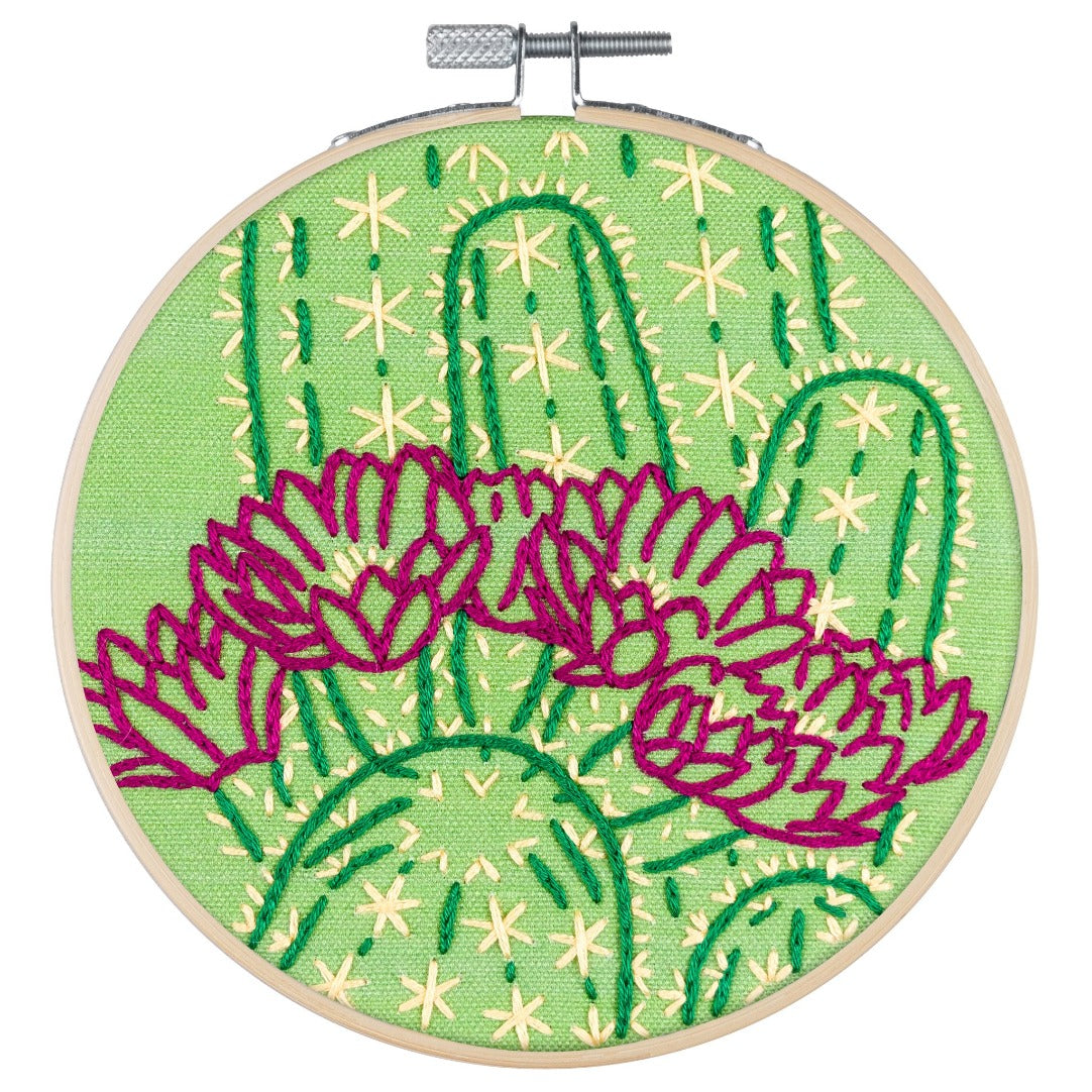 Poplush Blooming Cactus Embroidery Kit Original design includes needle floss hoop pre-printed fabric instructions