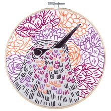 Load image into Gallery viewer, Poplush Blossom Hunter Hummingbird Flowers  Embroidery Kit Original design includes needle floss hoop pre-printed fabric instructions
