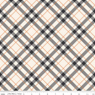 Hey Bootiful Plaid Offwhite Halloween Basic Background Riley Blake Designs charcoal orange rust plaid on off white background cotton quilt weight material fabric