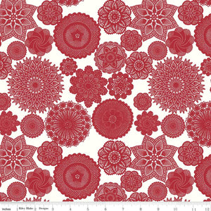 Red Hot Collection Doilies Cream Beverly McCullough for Riley Blake Designs Cotton Quilt Fabric Material lace look lacey flowers spiral spirograph