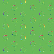 Color Wheel on Green from the Imagine fabric collection by Quiet Play Kristy Lea for Riley Blakes Designs rainbow circle of heart triangle star diamond teardrop with scattered navy geometric shapes on an apple green background  high quality material for quilts garments bags and other sewing projects