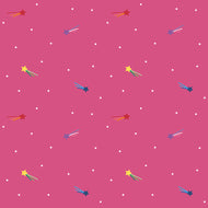 Shooting Stars in Hot Pink by Kristy Lea Quiet Play for Riley Blake Designs Rainbow shooting stars with tail and sprinkled white tiny stars on a hot pink background high quality fabric for quilts garments and sewing projects 