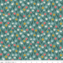 Load image into Gallery viewer, This floral fabric is in the Fairy Dust collection by Ashely Collett Design for Riley Blake Designs features tulips in a variety of colors on a green background.  
