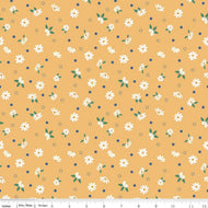 Dainty Fields floral in Harvest by Beverly McCullough for Riley Blakes Designs basic fabric in harvest yellow with scattered daisies and hexagons cotton quilting sewing fabric material