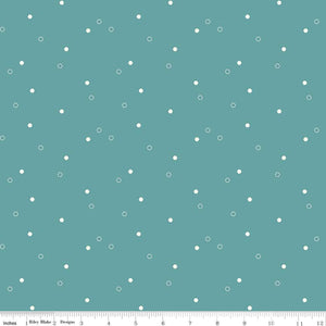 Dainty Fields Scattered Hexies in Teal by Beverly McCullough for Riley Blakes Designs basic fabric in teal with scattered  solid and outlined hexies hexagons cotton quilting sewing fabric material