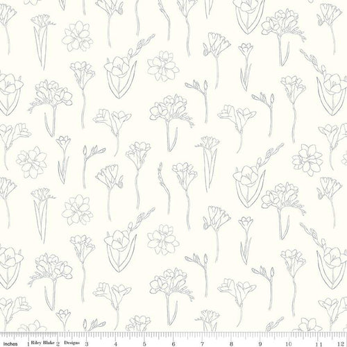 South Hill by Fran Gulick for Riley Blake designs fabric low volume sketch flowers on cream background tone on tone quilt weight fabric for quilting sewing garments clothing 