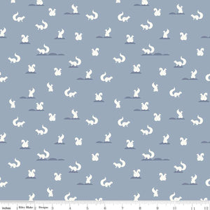 South Hill by Fran Gulick for Riley Blake designs fabric soft white sassy squirrels on a fog gray grey background quilt weight fabric for quilting sewing garments clothing 