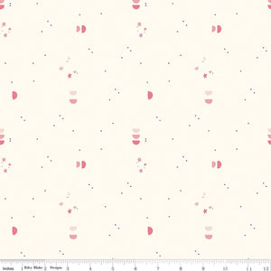 South Hill by Fran Gulick for Riley Blake designs fabric low volume blush pink confetti shapes and navy pindots on cream background tone on tone quilt weight fabric for quilting sewing garments clothing 