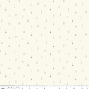 Hush Hush 2 Tiny Town by Sandy Gervais for Riley Blake Designs cream background with scattered tiny houses in light gray and brown low volume background cotton fabric quilt weight for quilting garments clothing bags sewing projects 