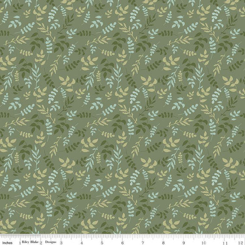 Wild and Free by Gracey Larson for Riley Blake Designs  quilt weight cotton fabric for quilting sewing garments bags olive green background with tone on tone shades of green leaves
