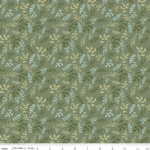 Wild and Free by Gracey Larson for Riley Blake Designs  quilt weight cotton fabric for quilting sewing garments bags olive green background with tone on tone shades of green leaves