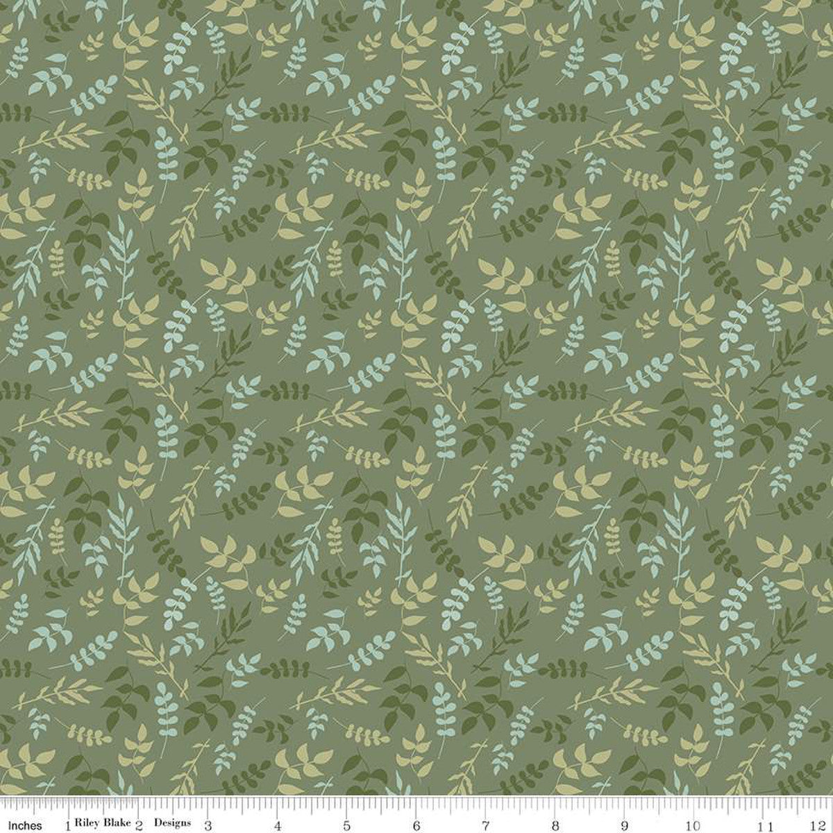 Wild and Free by Gracey Larson for Riley Blake Designs  quilt weight cotton fabric for quilting sewing garments bags olive green background with tone on tone shades of green leaves