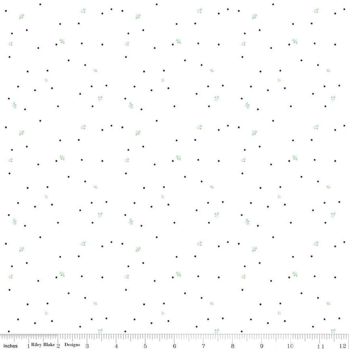 Wild and Free by Gracey Larson for Riley Blake Designs  quilt weight cotton fabric for quilting sewing garments bags white background dark pindot polka dots and soft green leaves