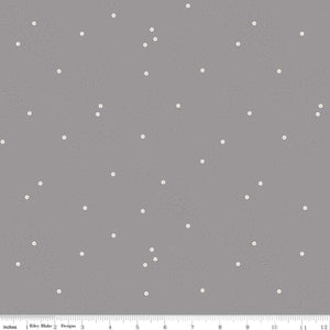 Dainty Daisy in Gray by Beverly McCullough for Riley Blakes Designs basic fabric in medium gray with scattered tiny daisies and tone on tone pin dots cotton quilting sewing fabric material