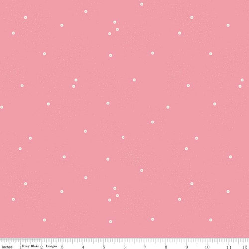 Dainty Daisy in peony by Beverly McCullough for Riley Blakes Designs basic fabric in medium peony pink with scattered tiny daisies and tone on tone pin dots cotton quilting sewing fabric material